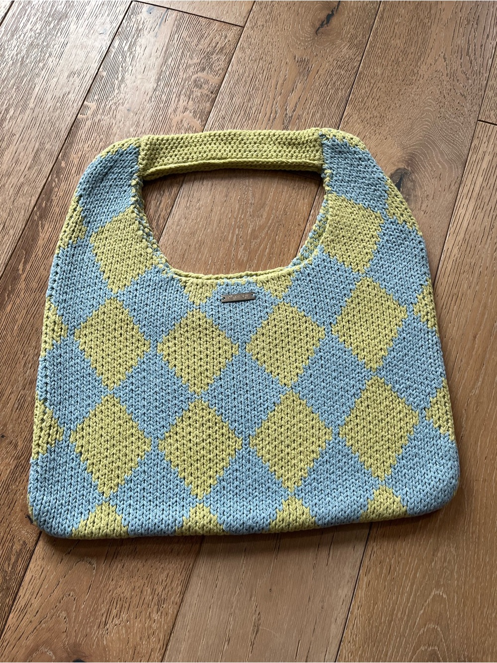 KOPARI BEAUTY Tote Limited Edition Argyle Diamond Logo Knit NAUTICAL Green Blue